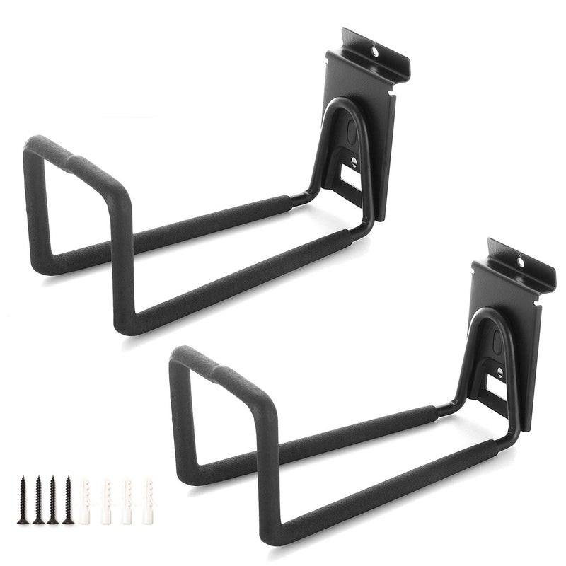HOSKO Slatwall Hose Hooks, Heavy Duty Garage Storage Utility Tool Double Holder Bike Hanger Organizer for Bicycle Ladder and Folding Chairs (2 Pack, Black) - Image 1